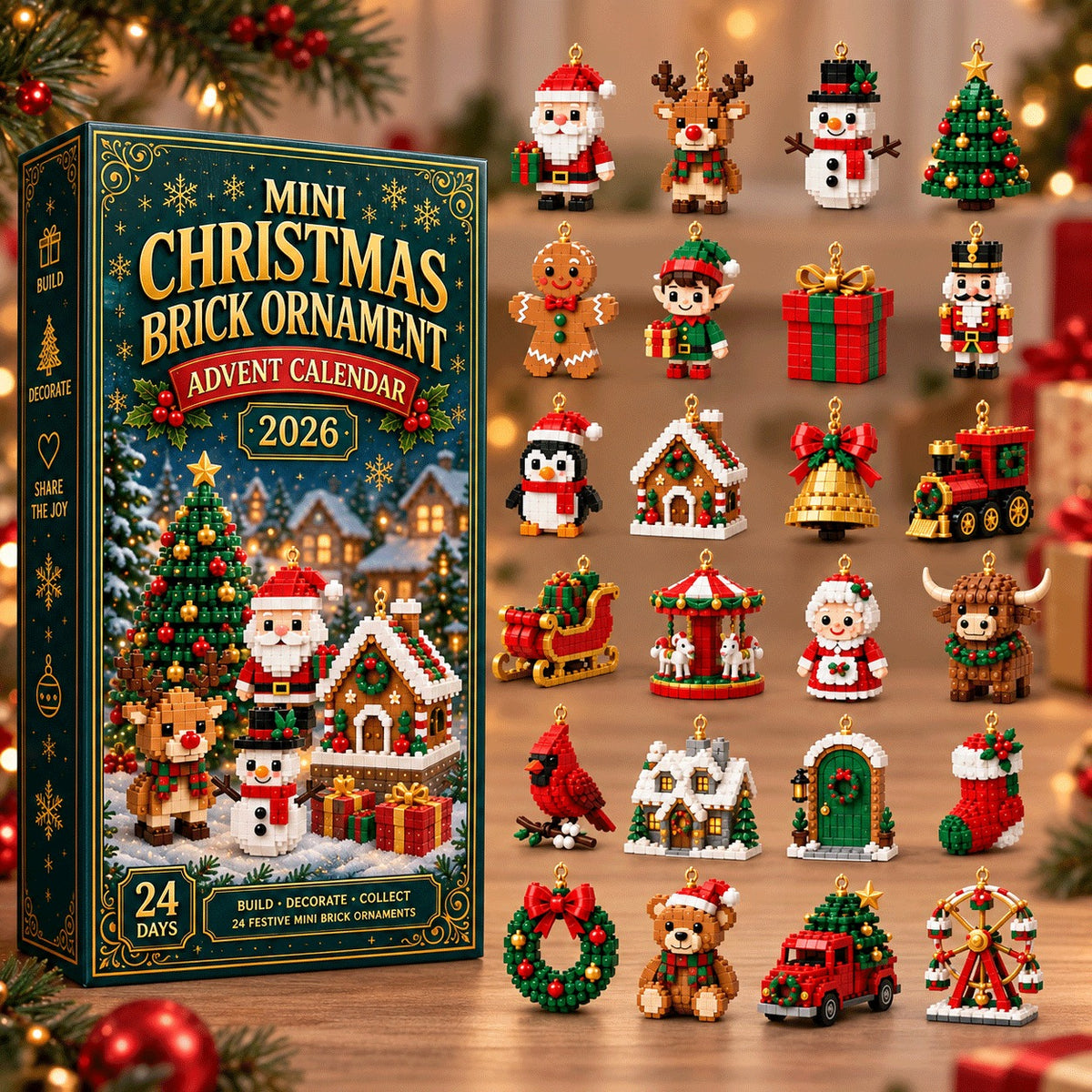 ๐ 24-Day Mini Christmas Ornament Advent Calendar | 24 unique festive buildable designs with hanging loopsโperfect for decorating Christmas trees, wreaths, and holiday displays ๐งฑ