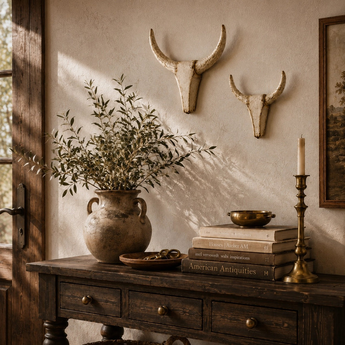 Vintage Distressed Longhorn Wall Sculpture