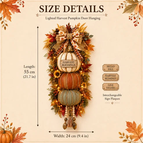 ๐ก๐Lighted Stacked Pumpkin Fall Door Decor with 3 Seasonal Plaques