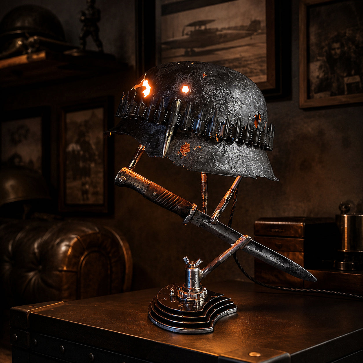⏰ 49% OFF Today Only! – 💡 War Relic Vintage Helmet Table Lamp