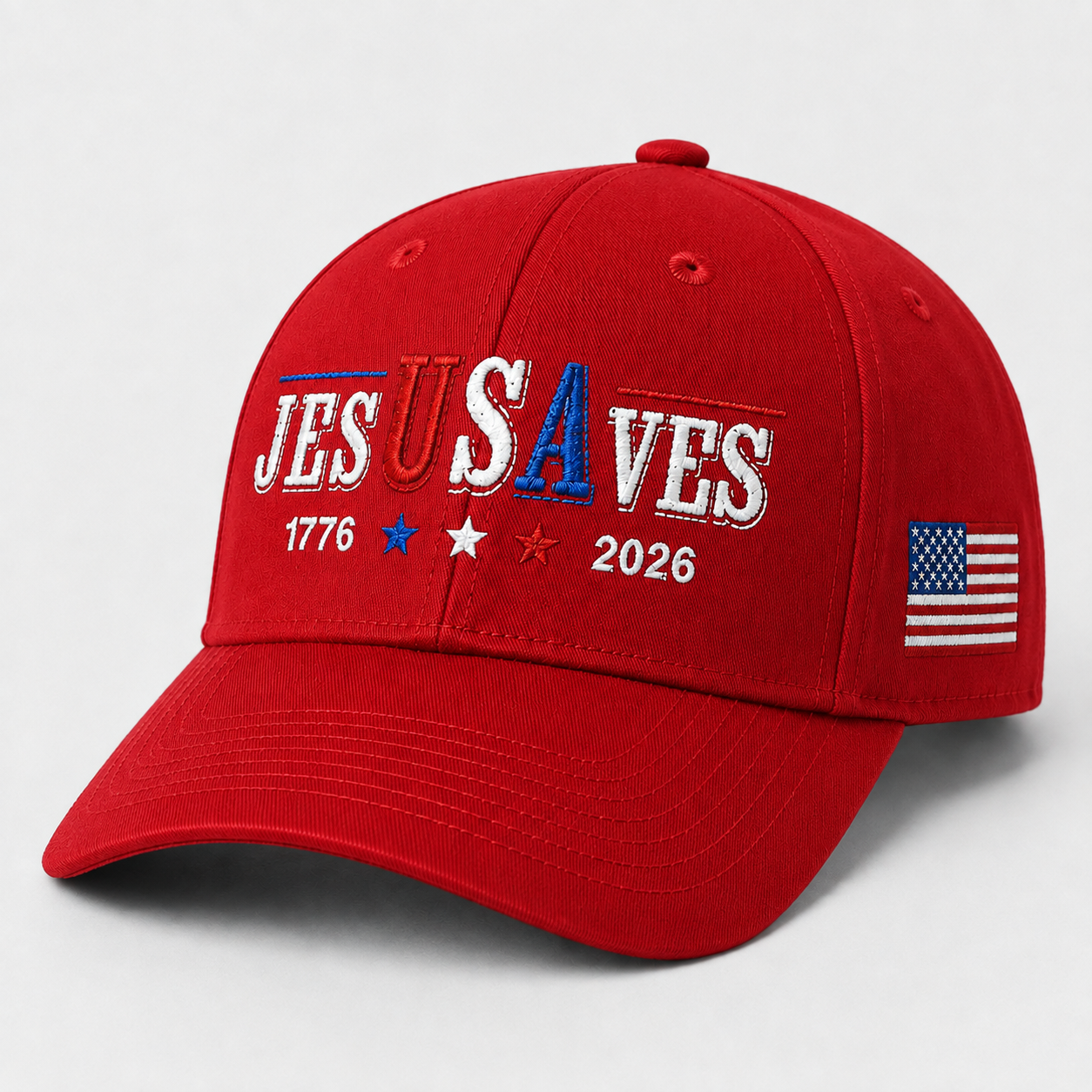 Jesus Saves USA 250th Anniversary Hand-Embroidered Patriotic Cap