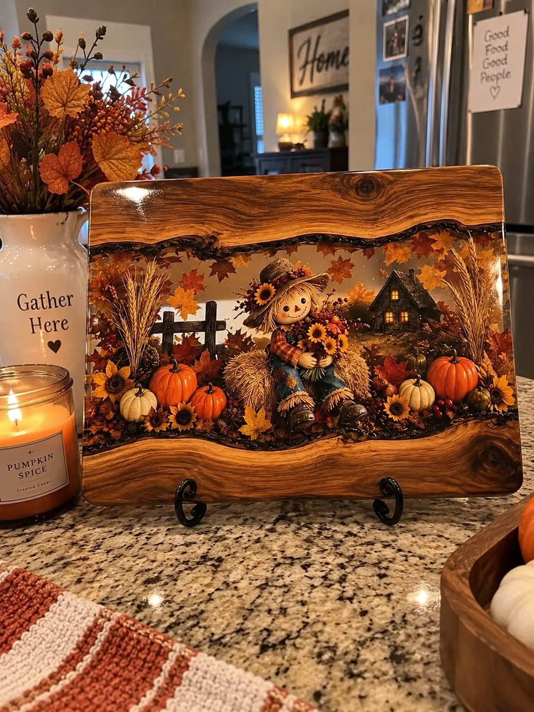 🍂Handmade Harvest Ember Wood & Resin Board – Autumn Charcuterie & Thanksgiving Decor - 🔥Only 7 Left