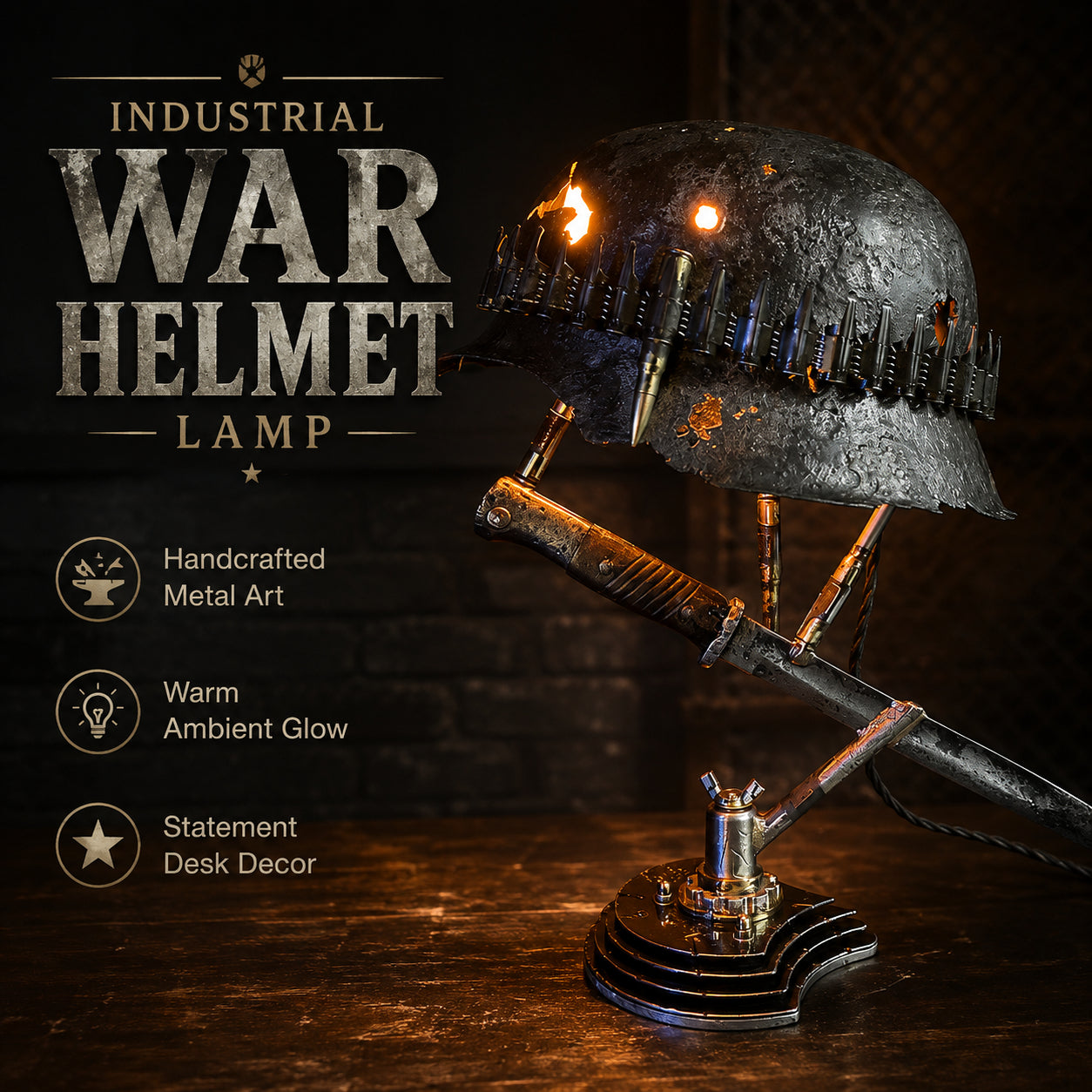 ⏰ 49% OFF Today Only! – 💡 War Relic Vintage Helmet Table Lamp