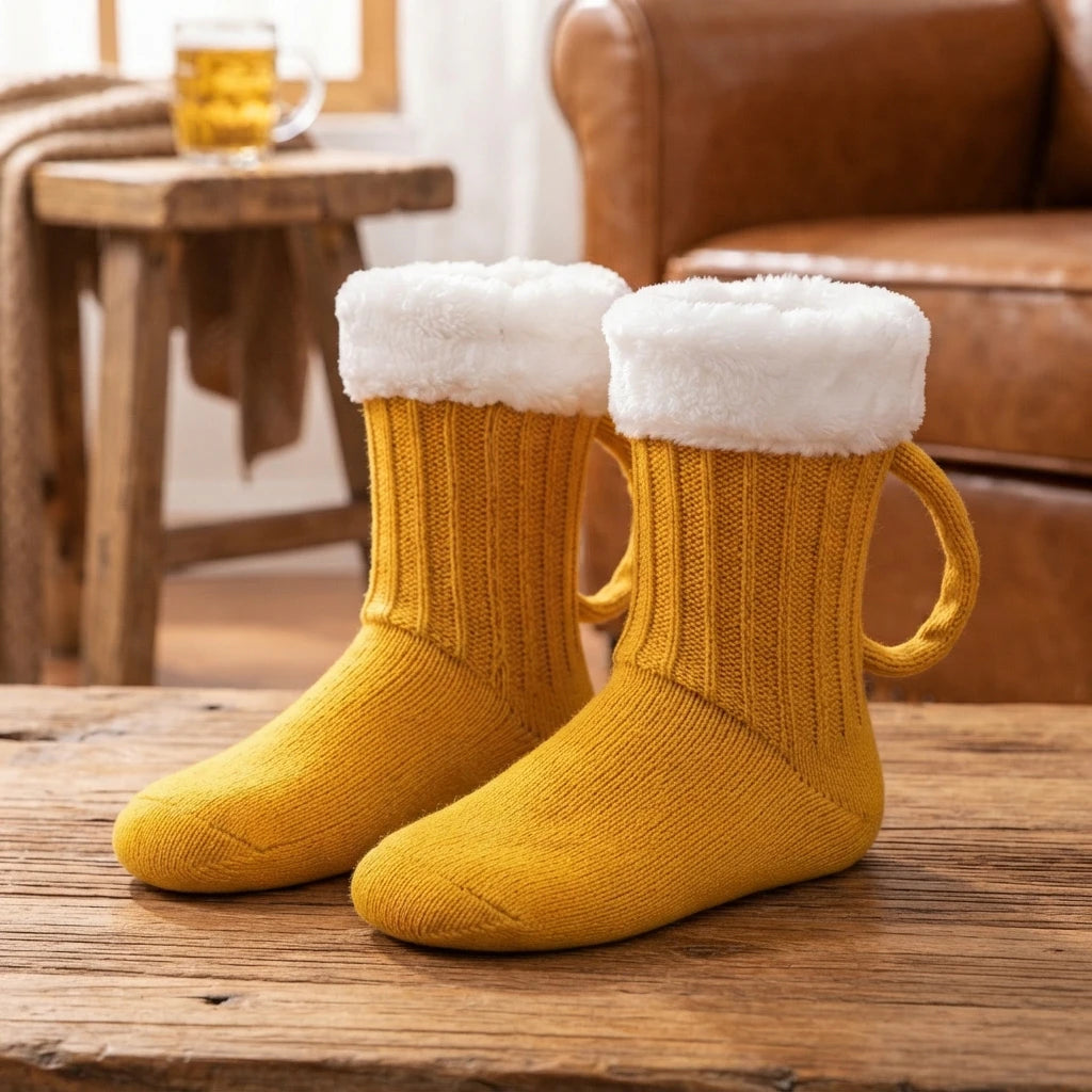 BrewBoot Beer Mug Socks – Cozy Knit Novelty Socks for Beer Lovers