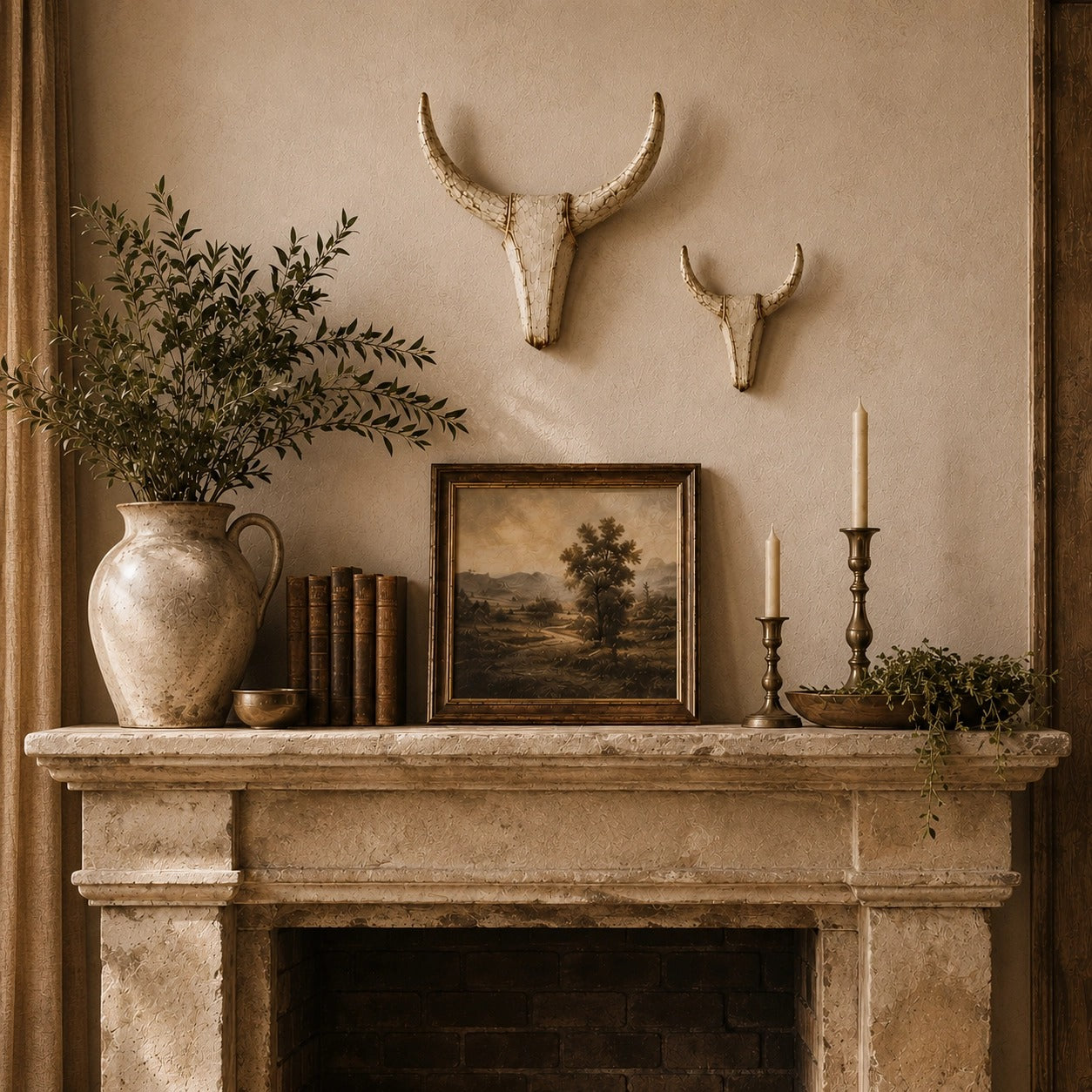 Vintage Distressed Longhorn Wall Sculpture