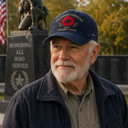 🎁 The Greatest Generation 1945 Memorial Poppy Cap – Remember & Honor