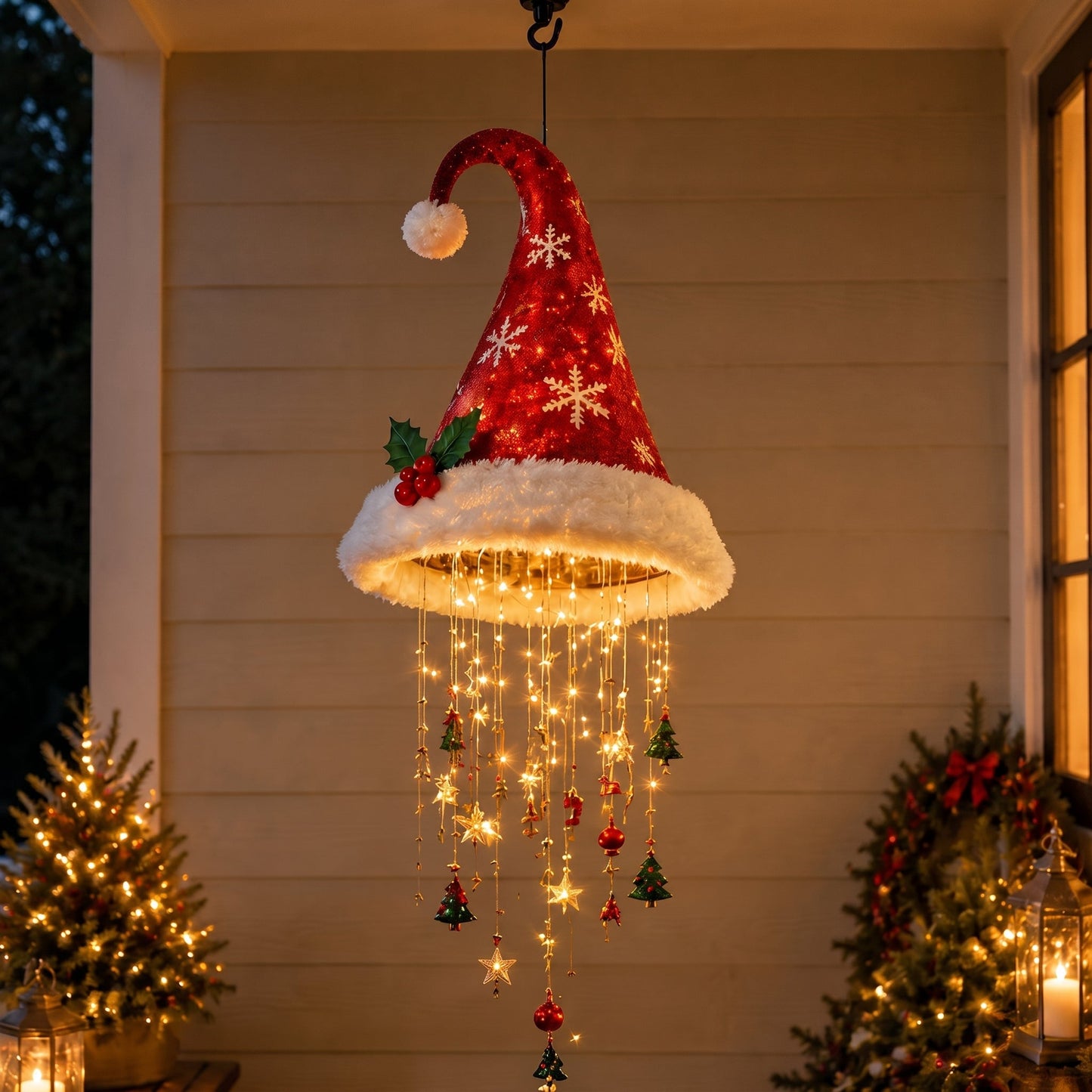 🔥Today 49% OFF - Lighted Santa Hat Hanging Chandelier 🎄