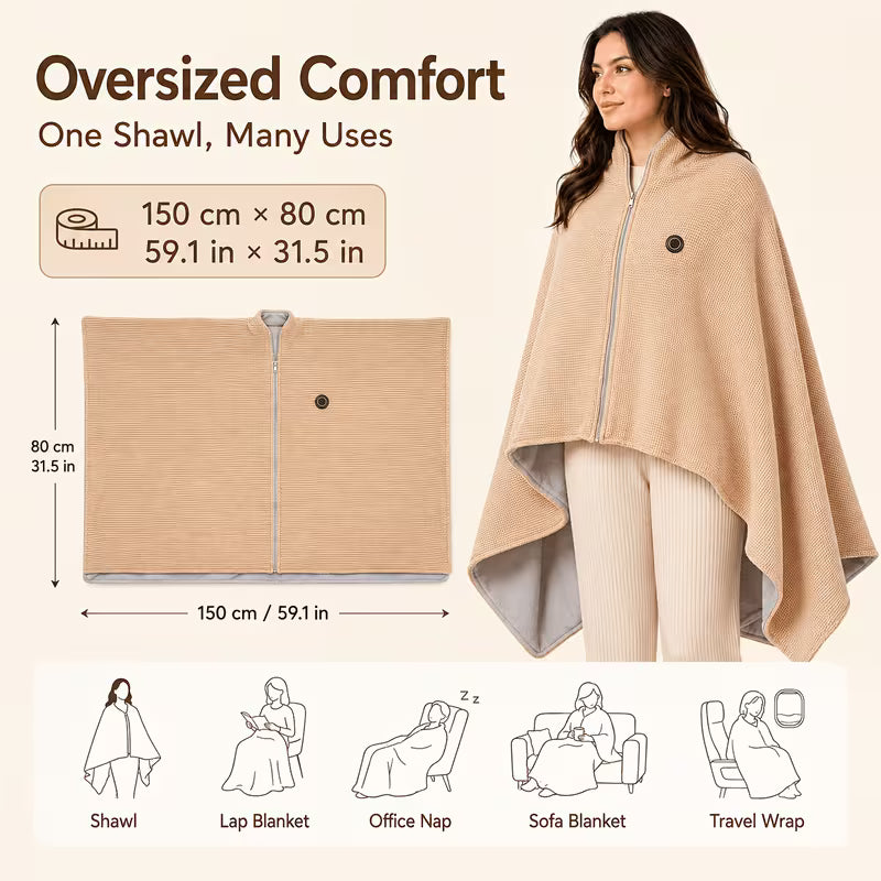 Wearable Heated Blanket Shawl | Portable USB-Powered Warmth for Home, Work & Outdoors