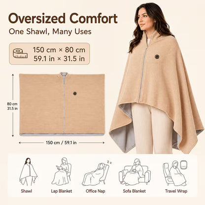 Wearable Heated Blanket Shawl | Portable USB-Powered Warmth for Home, Work & Outdoors