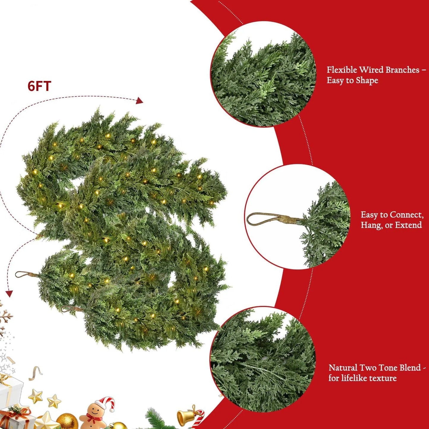 🏆2026 HOT SALE💥 Pre-lit Christmas Cedar Garland
