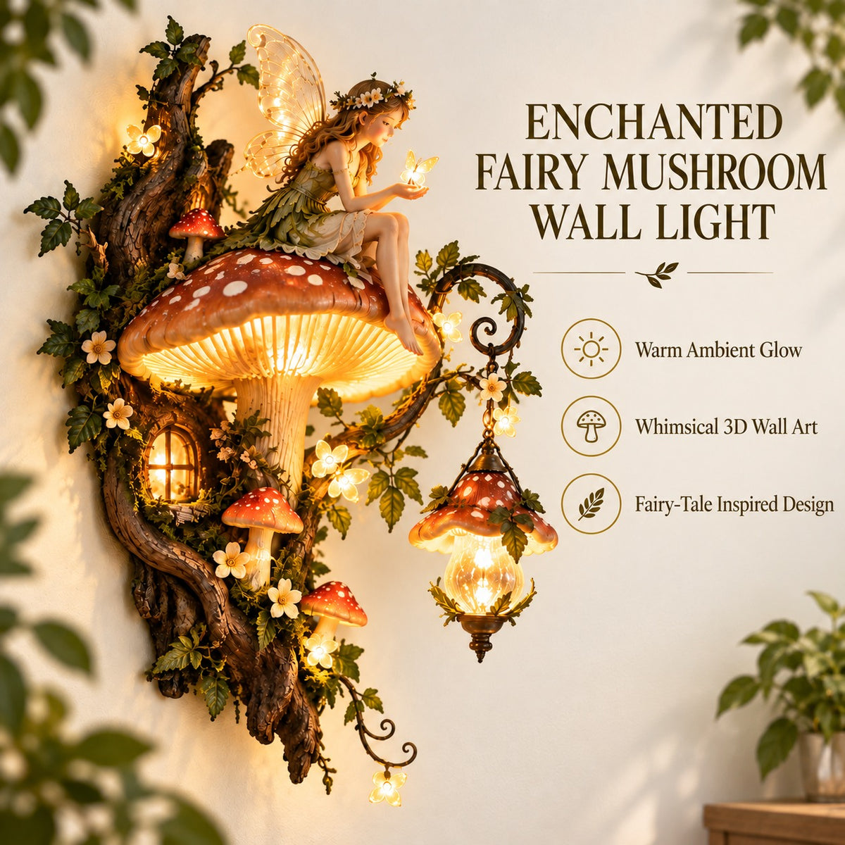 🧚✨ Enchanted Mushroom Fairy Wall Light 🍄🌿