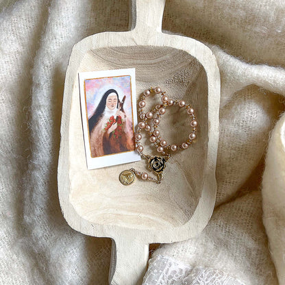 🌹 St. Thérèse “Little Flower” Rose Novena Chaplet – Blush Pearl Prayer Beads