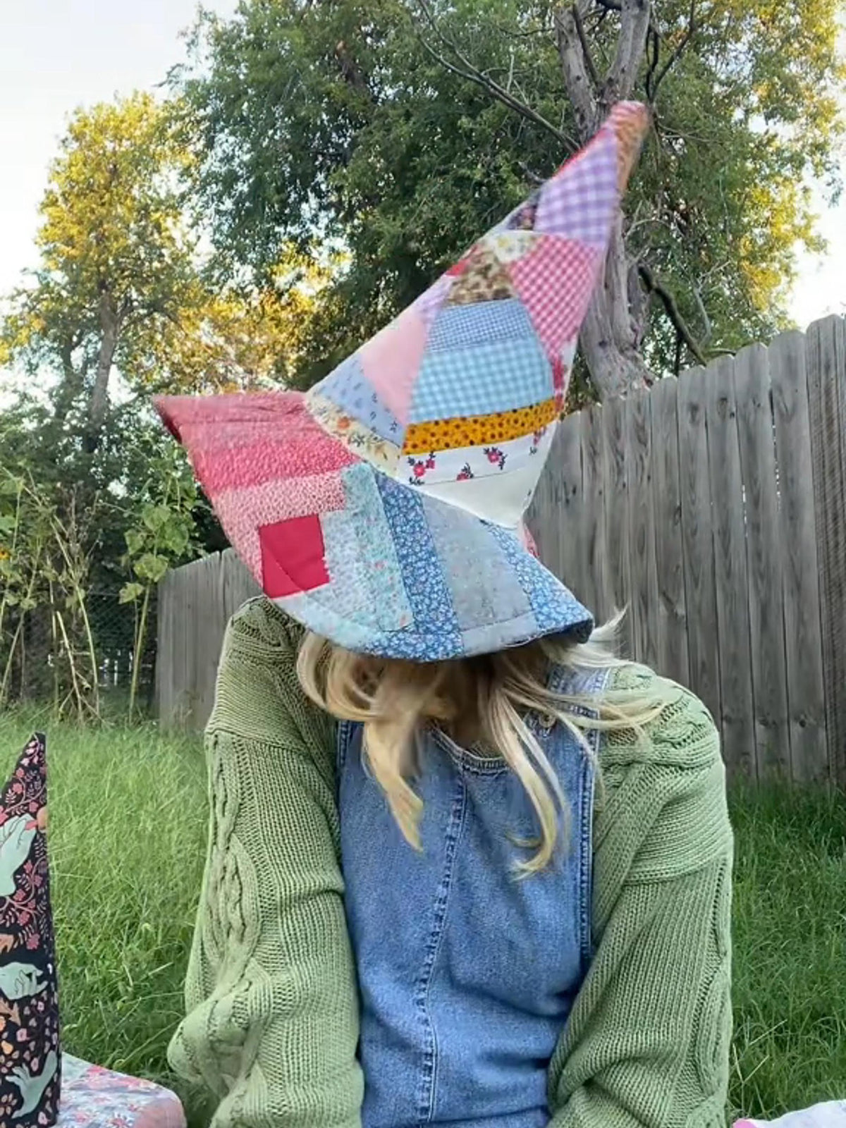 Colorful vintage patchwork witch hat