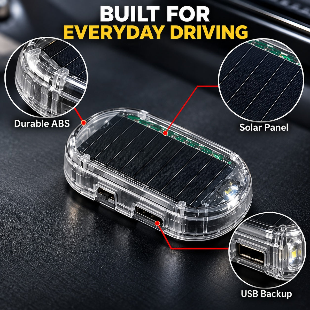 Solar Car Security Warning Light-DIY Flashing Security Light for Vehicle Deterrence