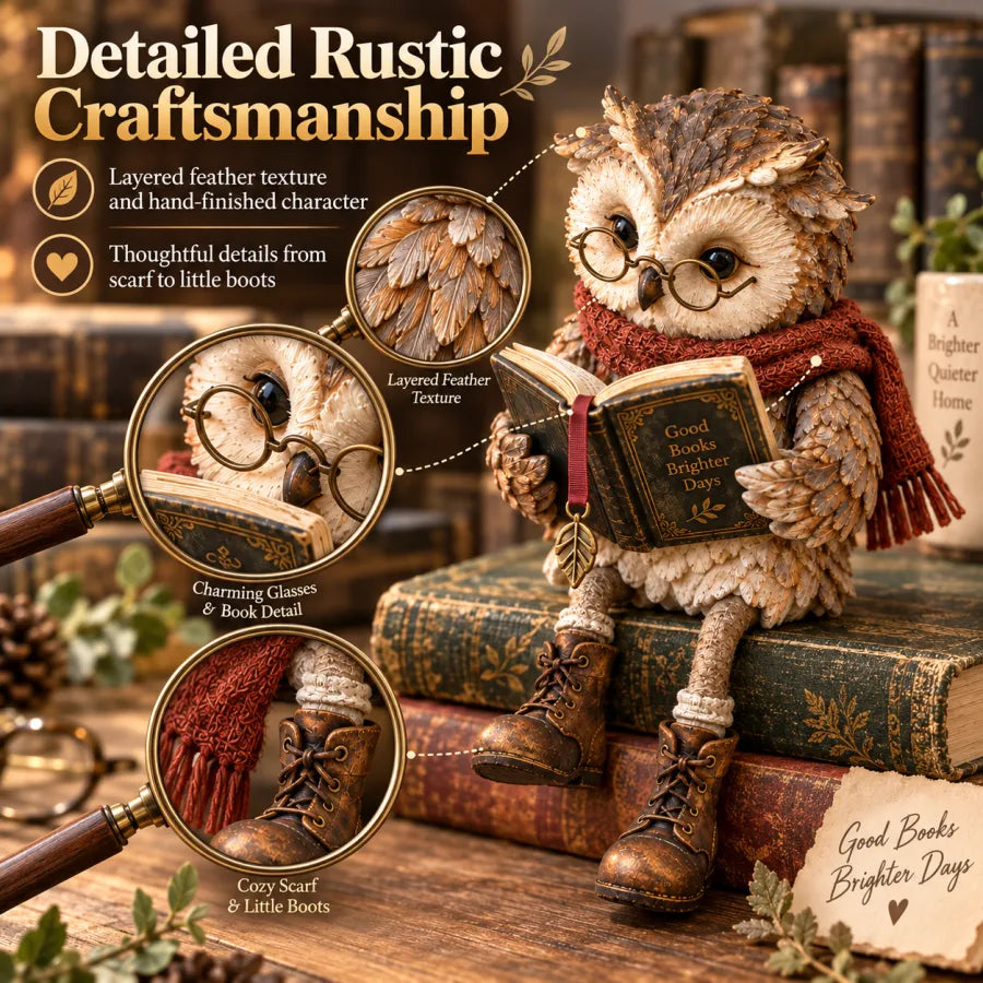 Handmade Reading Owl Figurine
