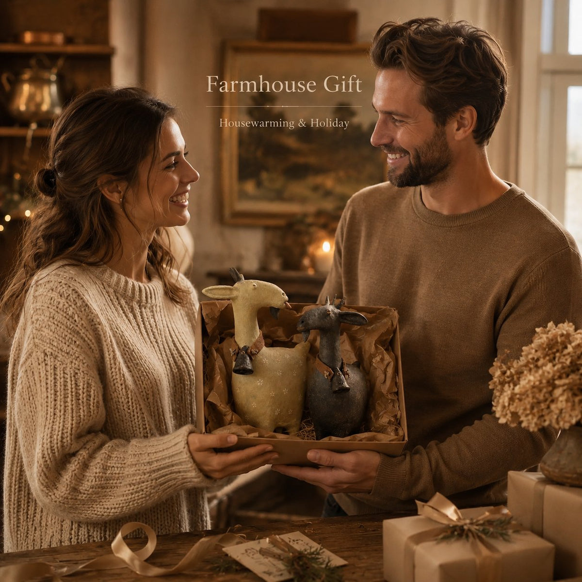 Farmhouse goat figurines gift