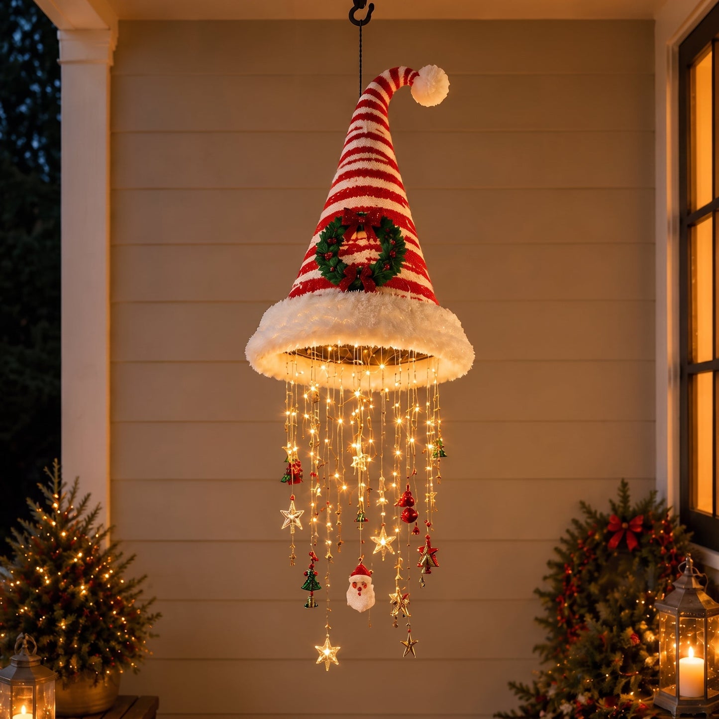 🔥Today 49% OFF - Lighted Santa Hat Hanging Chandelier 🎄
