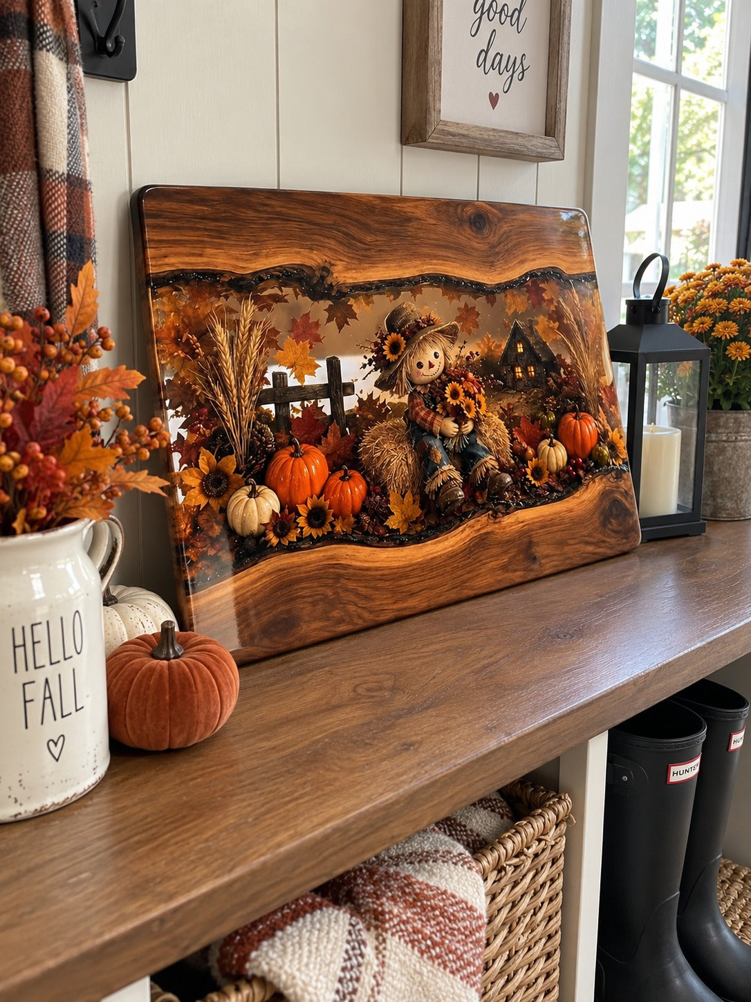 🍂Handmade Harvest Ember Wood & Resin Board – Autumn Charcuterie & Thanksgiving Decor - 🔥Only 7 Left