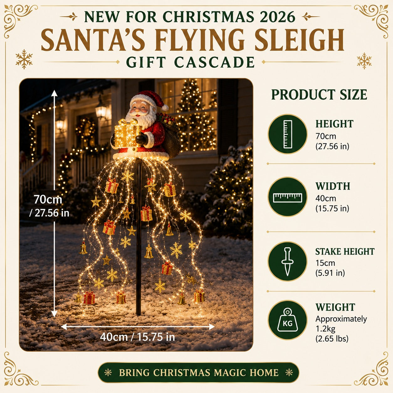 🎅✨ Santa’s Golden Gift Fountain Light 🎁🌟