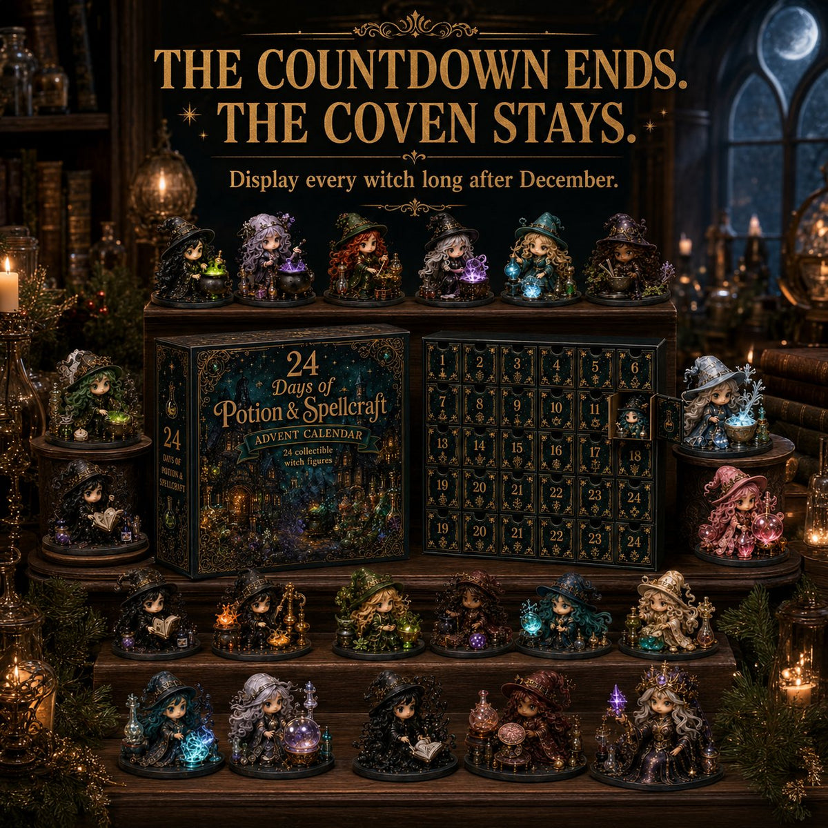 🧙‍♀️24 Days Of Witchy Surprises Advent Calendar | 24 Unique Collectible Witches with Magical Themes, Mini Figures & Fantasy Display Collection ✨