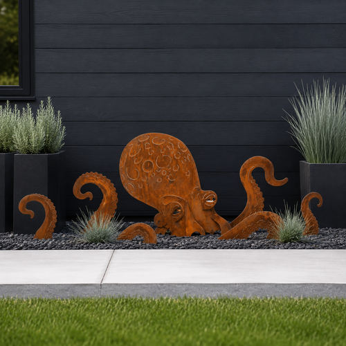 Rust Patina Giant Squid Garden Sculpture