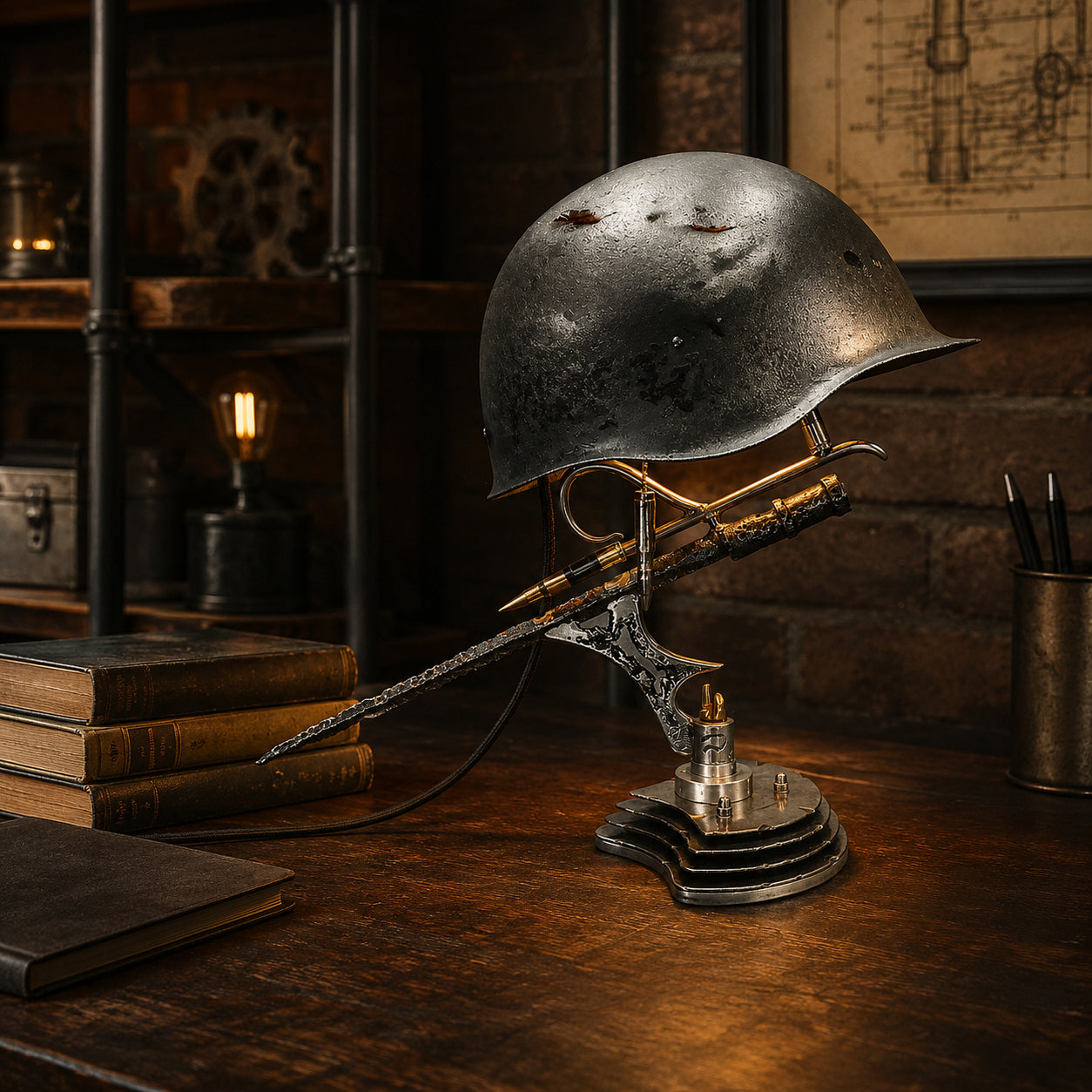 ⏰ 49% OFF Today Only! – 💡 War Relic Vintage Helmet Table Lamp