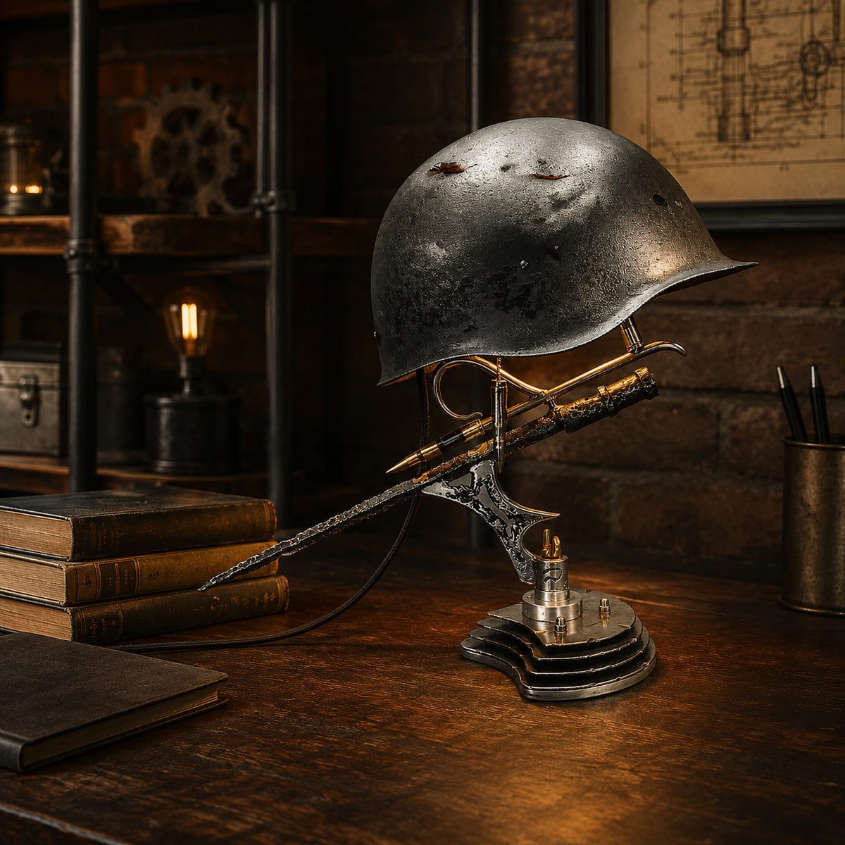 ⏰ 49% OFF Today Only! – 💡 War Relic Vintage Helmet Table Lamp