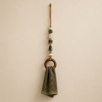 Coastal Blue Beaded Towel Hanger with Wooden Ring