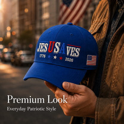 Jesus Saves USA 250th Anniversary Hand-Embroidered Patriotic Cap - Made By Robert Smith