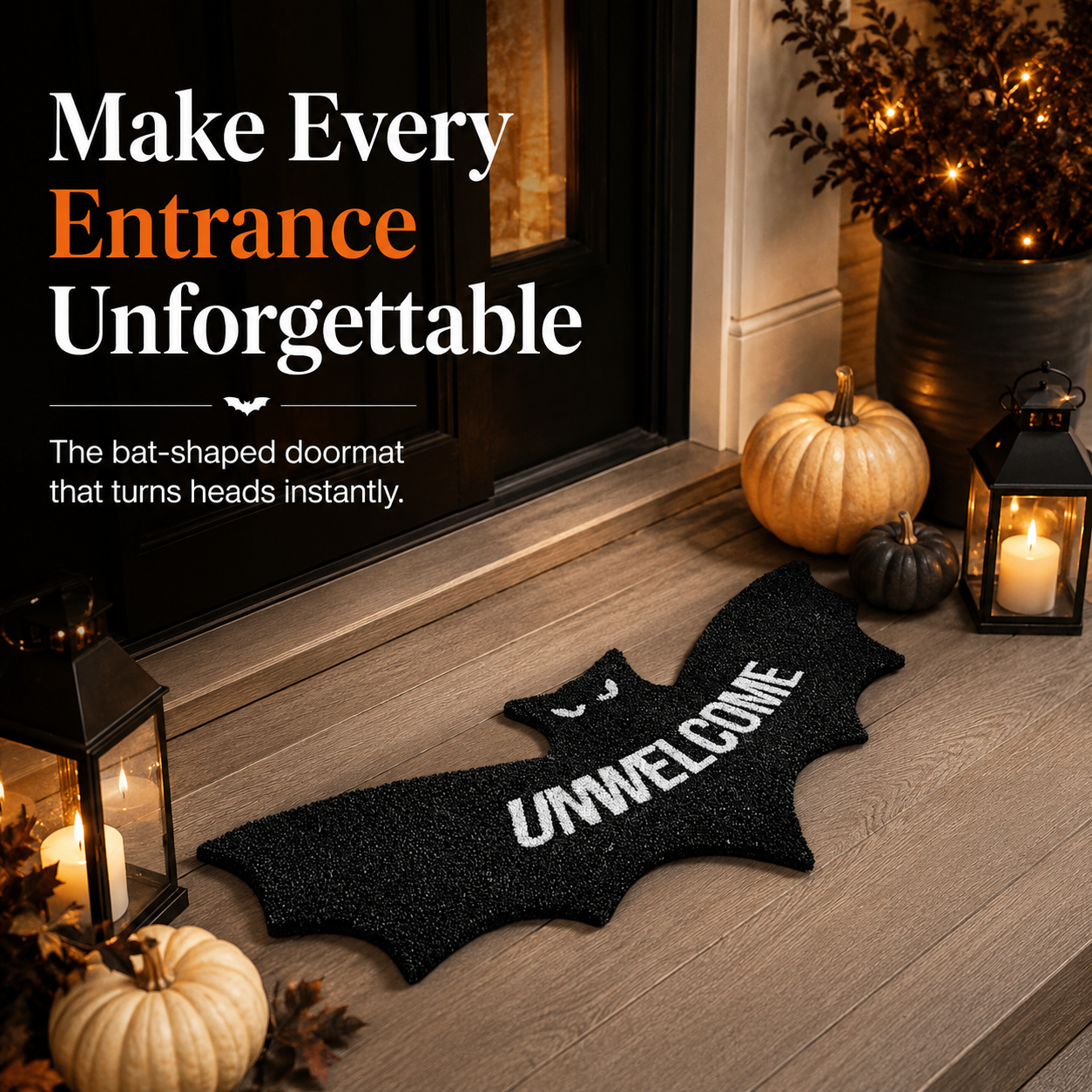 🦇Midnight Shadows "Unwelcome" Bat Shaped Coir Mat