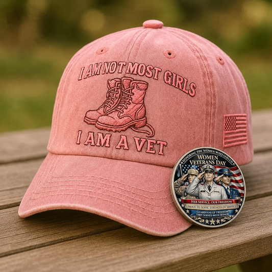 ❤️"I Am Not Most Girls I Am A Vet" Veteran Embroidered Cap 🎁 With Free Women Commemorative Coin