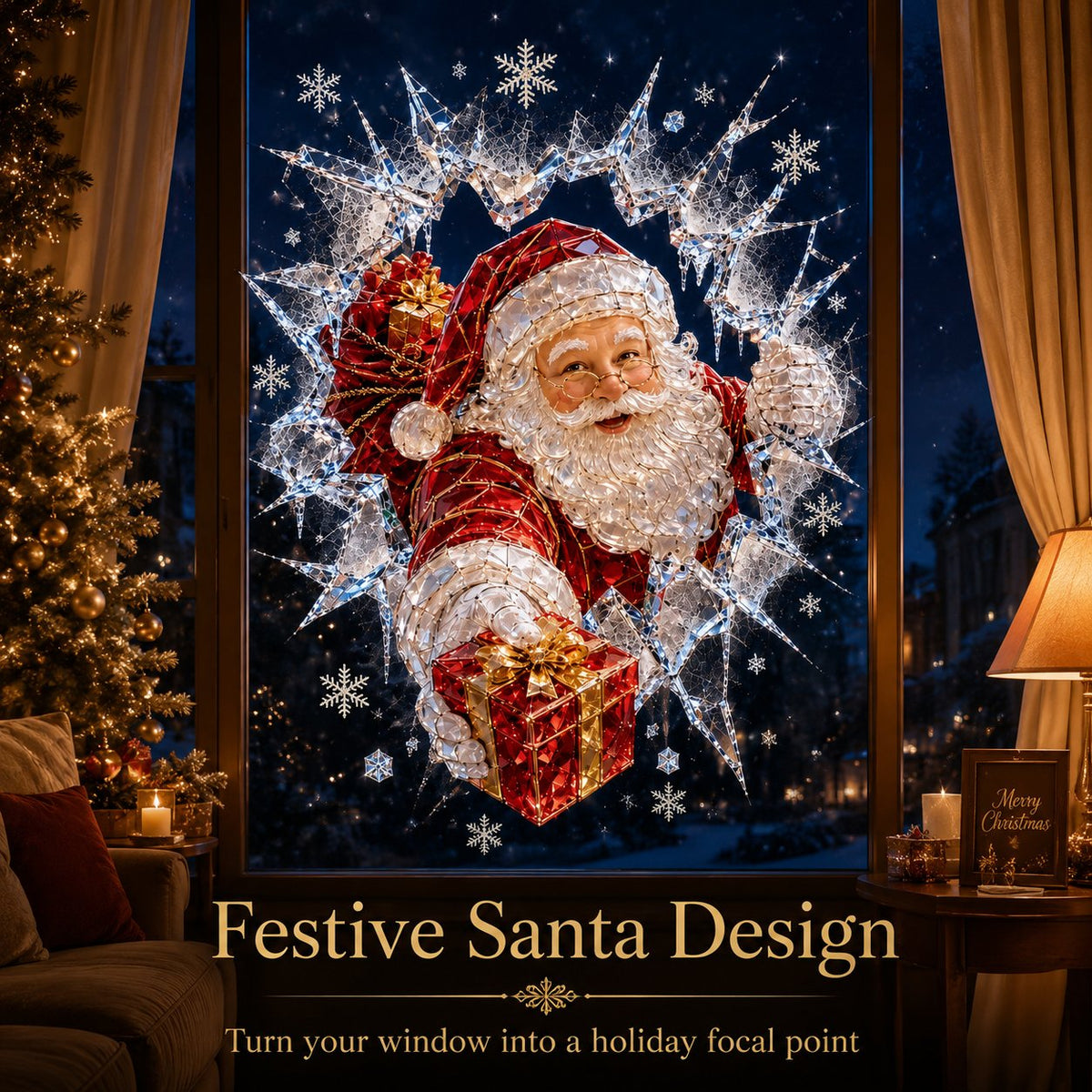 🎅 2026 Christmas Window Decals – 3D Crack Glass Holiday Decorations for a Magical Winter Wonderland