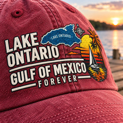 🔥LAST DAY 50% OFF - 🍁🌊Lake Ontario & Gulf Forever Vintage Embroidered Cap (🧢100% Cotton)