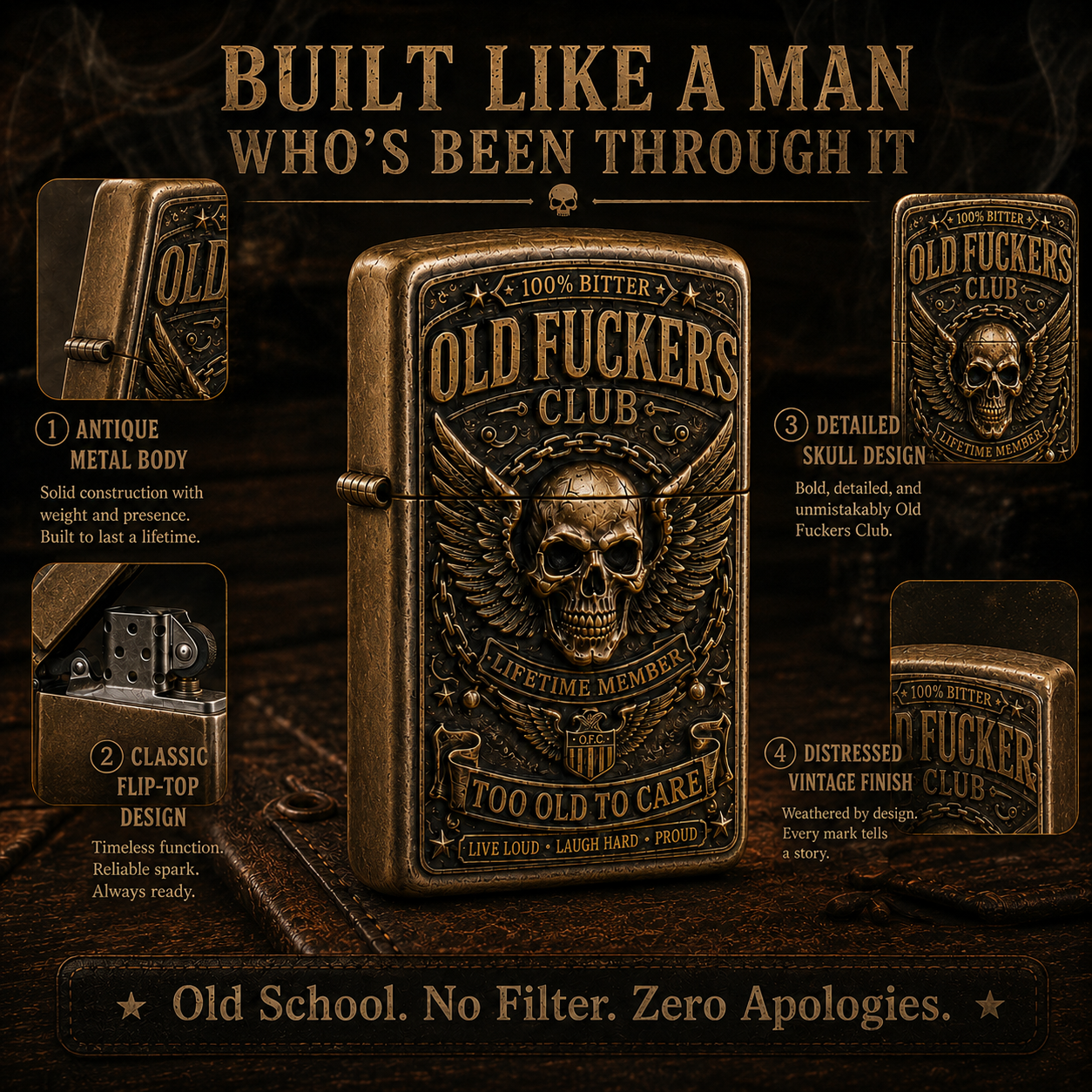 ☠️ Old Fuckers Club Vintage Lighter | 2026 Limited Edition Collectible Metal Lighter🔥🔥 Buy 2 FREE SHIPPING