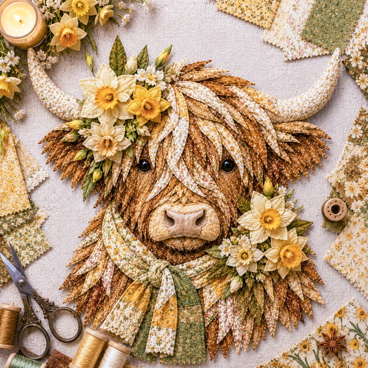 🐮💐🌸 Birth Flower Highland Cow 3D Layered Fabric Art DIY Kit (Beginner-friendly) 🔥 Buy 2 Free Shipping
