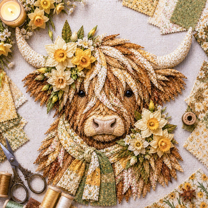 🐮💐🌸 Birth Flower Highland Cow 3D Layered Fabric Art DIY Kit (Beginner-friendly) 🔥 Buy 2 Free Shipping