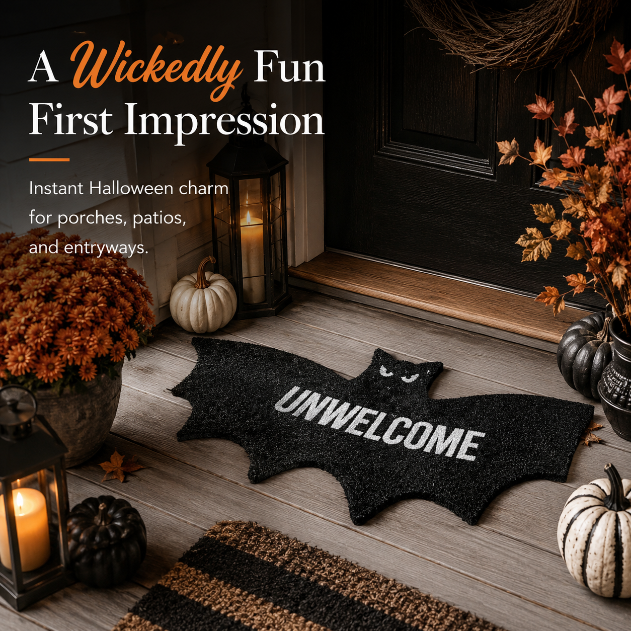 🦇Midnight Shadows "Unwelcome" Bat Shaped Coir Mat