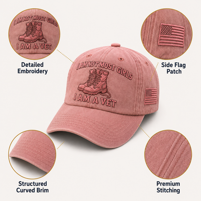 ❤️"I Am Not Most Girls I Am A Vet" Veteran Embroidered Cap 🎁 With Free Women Commemorative Coin