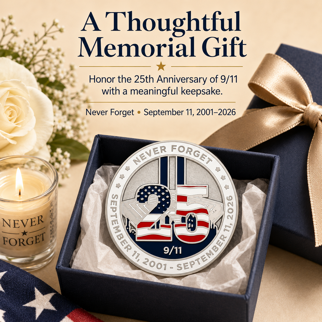🕯️ 9/11 25th Anniversary Remembrance Pin (2001–2026)