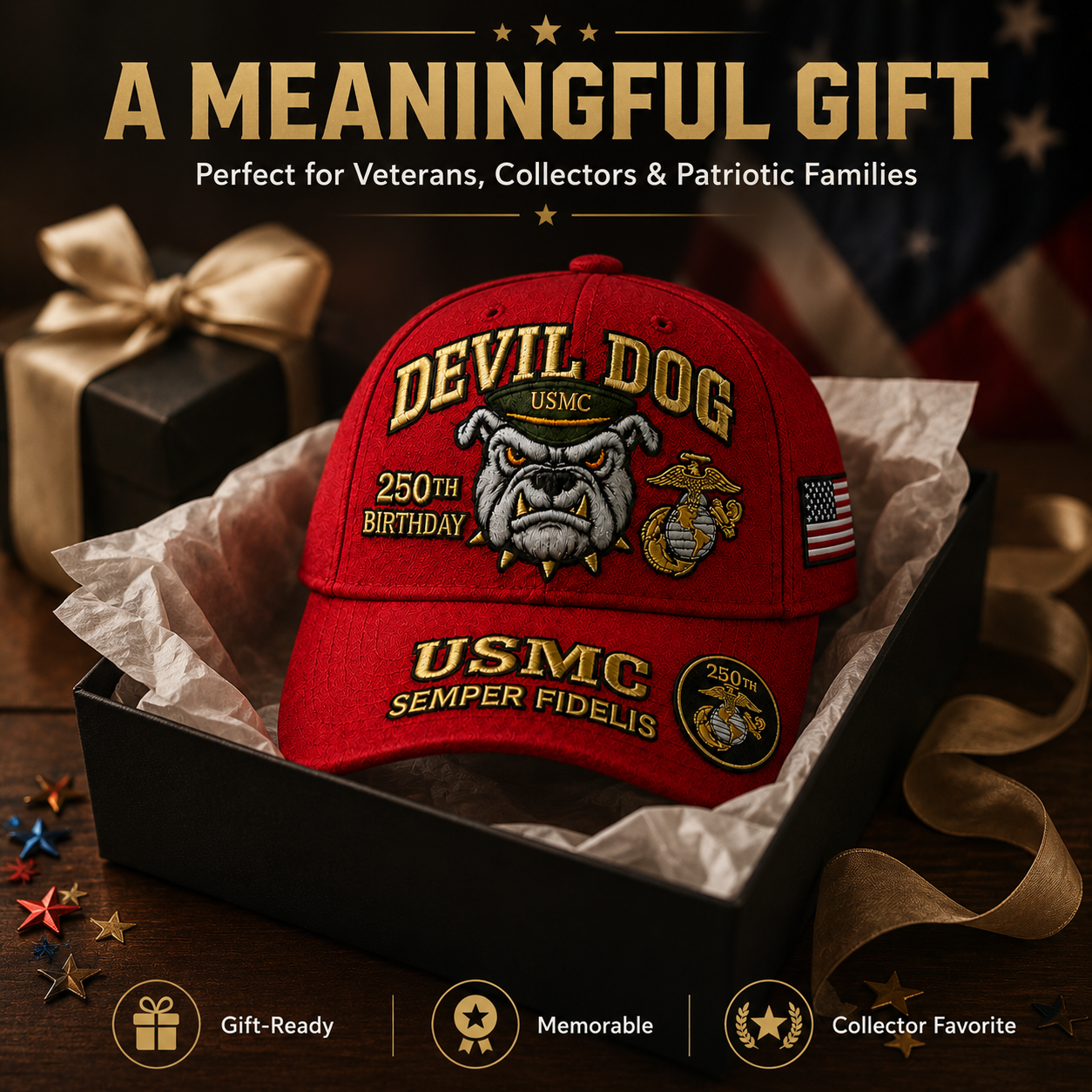 ❤️Devil Dog USMC 250th Birthday Commemorative Embroidered Cap 🇺🇸 🎁 Free Honor Coin With Every Cap Purchase