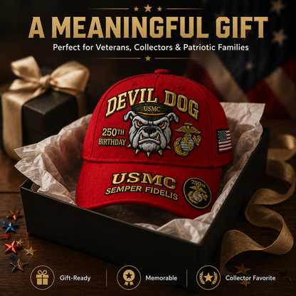 ❤️Devil Dog USMC 250th Birthday Commemorative Embroidered Cap 🇺🇸 🎁 Free Honor Coin With Every Cap Purchase