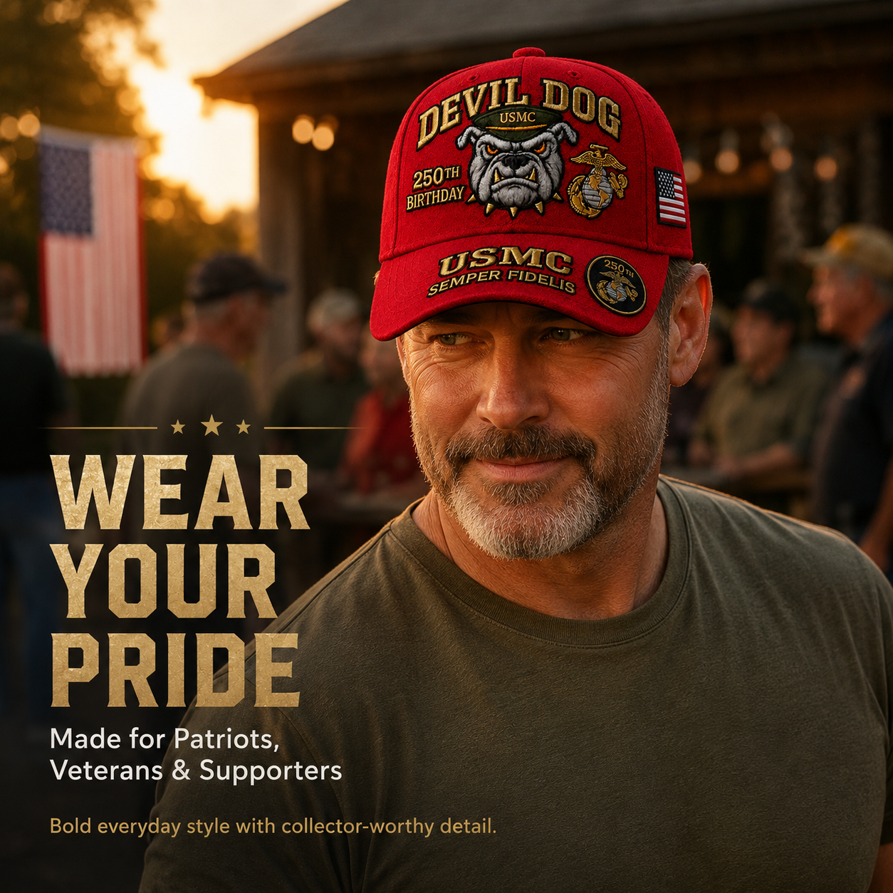 ❤️Devil Dog USMC 250th Birthday Commemorative Embroidered Cap 🇺🇸 🎁 Free Honor Coin With Every Cap Purchase