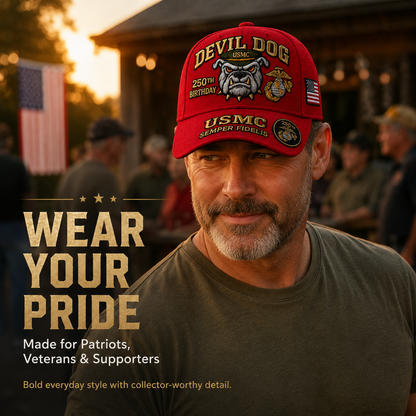 ❤️Devil Dog USMC 250th Birthday Commemorative Embroidered Cap 🇺🇸 🎁 Free Honor Coin With Every Cap Purchase
