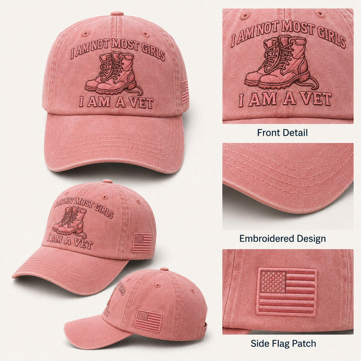 ❤️"I Am Not Most Girls I Am A Vet" Veteran Embroidered Cap 🎁 With Free Women Commemorative Coin