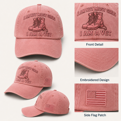 ❤️"I Am Not Most Girls I Am A Vet" Veteran Embroidered Cap 🎁 With Free Women Commemorative Coin