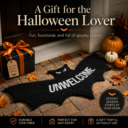 🦇Midnight Shadows "Unwelcome" Bat Shaped Coir Mat