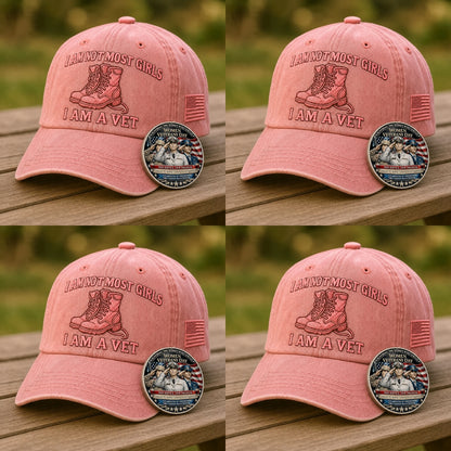 ❤️"I Am Not Most Girls I Am A Vet" Veteran Embroidered Cap 🎁 With Free Women Commemorative Coin