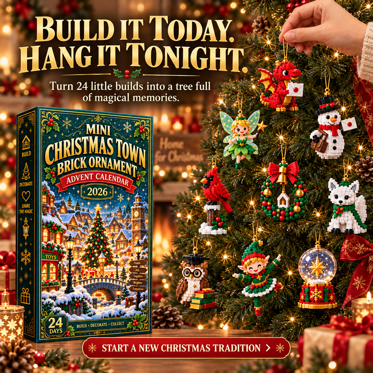⏳ Last day to save 49% – 🎄 Mini Christmas Town Brick Ornament Advent Calendar | 24 unique festive buildable town‑themed designs with hanging loops—perfect for decorating Christmas trees, wreaths, and holiday displays 🧱 - image 4