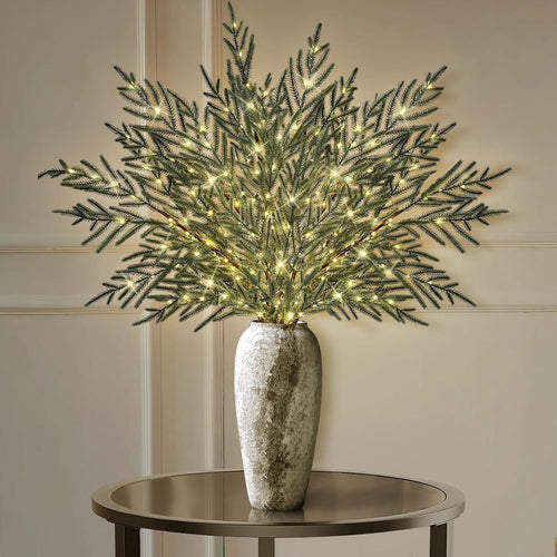 4 Pcs Lighted Norfolk Pine Branches for Vase 35"Artificial Pine Branches