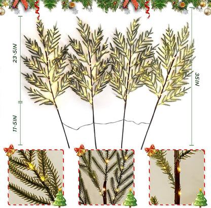 4 Pcs Lighted Norfolk Pine Branches for Vase 35"Artificial Pine Branches